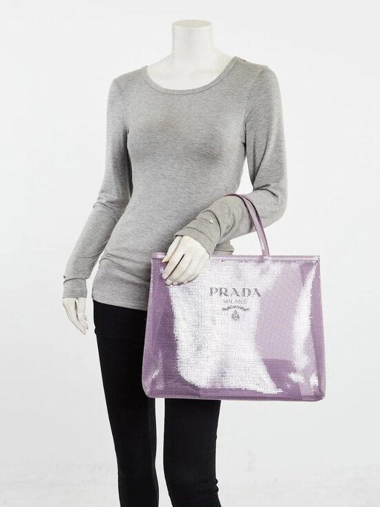 Prada Handbags - Prada Purple Sequin Mesh and Leather Tote Bag